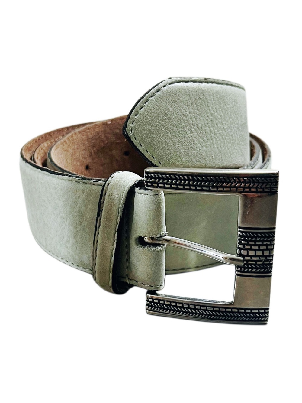 Abaco Paris Womans Gray Leather Belt with Decorative Silver Buckle Sz Sm